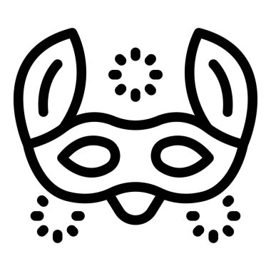 Karnaval maskesinin çizgi sanat simgesi. Tavşan kulaklı, neşeli havai fişeklerle çevrili. Mardi Gras kutlaması.