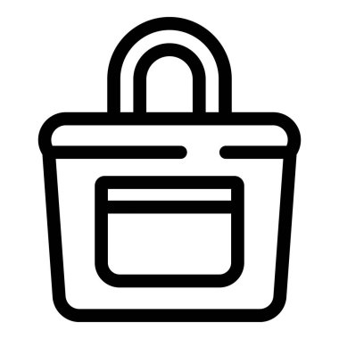 Basit minimalist çizgiler. Beyaz arka planda izole edilmiş, küçük bir cebi olan bir kadın çantasının çizimi.