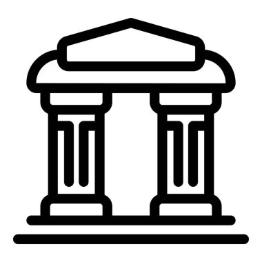 Klasik mimari ve tarihi mirası temsil eden iki sütun ve bir pedikürle antik Yunan tapınağı cephesi