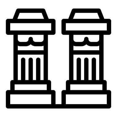 Bir platformda ayakta duran iki görkemli Yunan sütunun basit çizimi antik mimari ve klasik tasarımı çağrıştırıyor.
