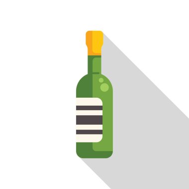 Boş etiketli yeşil şarap şişesi ve beyaz arka planda uzun bir gölge.