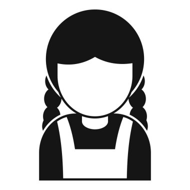 Önlük giyen genç bir kadının siyah beyaz simgesi. Muhtemelen garson, hizmetçi ya da diğer hizmet sektörü çalışanı.