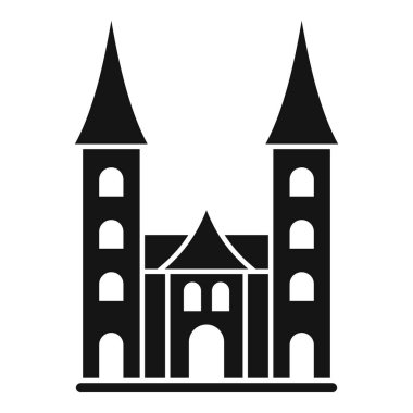 İki kulesi ve kemerli girişi olan bir ortaçağ katedralinin simgesi.