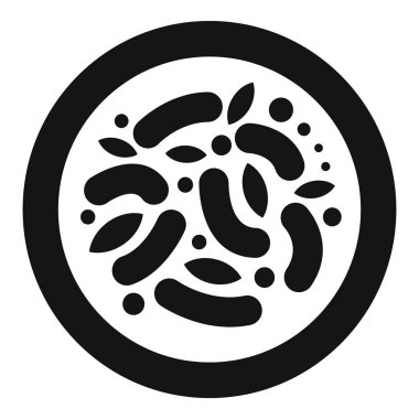 Kültür ortamında büyüyen bakterili bir petri kabının siyah ve beyaz simgesi