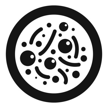 Bakteri büyüyen bir petri kabını temsil eden siyah ve beyaz simge, mikrobiyoloji veya bilimsel kavramlar için kullanışlı bir simge