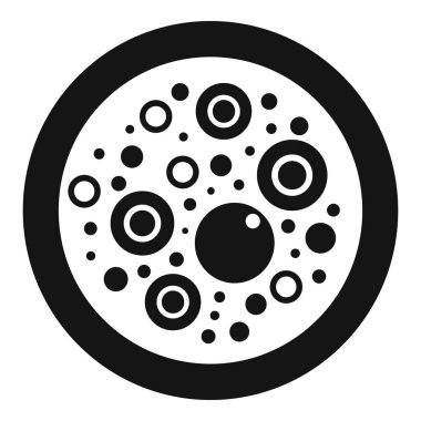 Büyüyen bakteri kolonileri olan basit bir petri kabının siyah beyaz simgesi, bilimsel veya tıbbi projeler için ideal