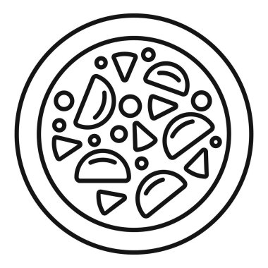 Yuvarlak tabak, lezzetli çorba dilimlenmiş sebze ya da yemek tarifi kitabı.