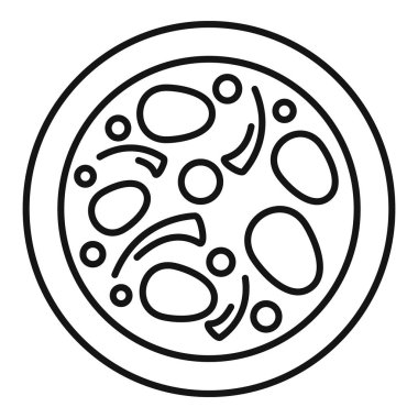 Tabak simgesinin üzerinde mantarlı ve pepperonili yuvarlak, lezzetli bir pizza.