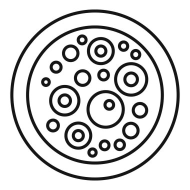 Büyüyen bakteri kolonileri içeren bir petri kabının çizgi sanat simgesi, bilimsel araştırmalar ve mikrobiyoloji için idealdir.