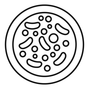 İçinde bakteri kolonisi olan bir petri kabının çizgi çizimi.