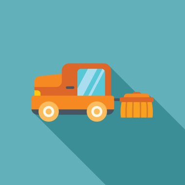 Turuncu sokak süpürücü kamyonu yolu temizliyor şehrin hijyenini koruyor.