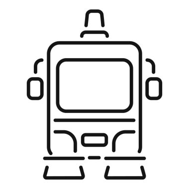 Cepheden görülen modern bir tramvayın çizgi simgesi, toplu taşımacılıkla ilgili projeler için mükemmel