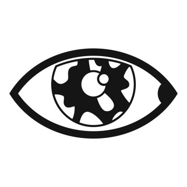 İris içinde dişli siyah ve beyaz bir göz çizimi, görme ve algılamayı sembolize eder.