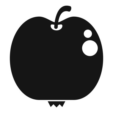Siyah siluet simgesi, saplı ve iki yapraklı basit bir elma.