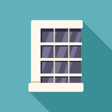 Büyük pencereli modern ofis binası turkuaz arka plana uzun gölge düşürüyor