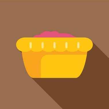 Sarı kabuklu fırın tabağı ve pembe dolgu, uzun bir gölge.