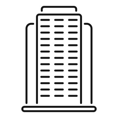 Uygulamalar ve web tasarımı için birçok penceresi olan modern ofis binasının basit siyah ince çizgi simgesi