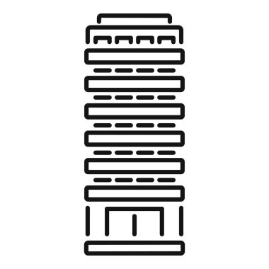 Modern şehir mimarisini temsil eden, birçok katlı, siyah beyaz bir binanın simgesi.