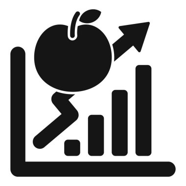 Artan bir bar tablosunda büyüyen elmanın siyah beyaz simgesi karlı bir işi simgeliyor.