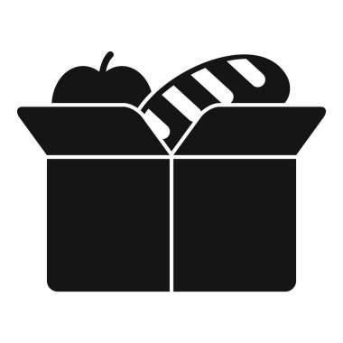 Bir elma ve bir somun ekmek içeren yiyecek dolu karton kutuyu aç.