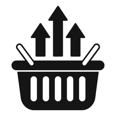 Artan satışları temsil eden üç oklu bir alışveriş sepetinin siyah silüeti