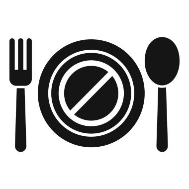 Boş bir tabağın simgesi, bir çatal ve tabağında yasak bir sembol olan bir kaşık yeme bozukluklarını temsil ediyor.