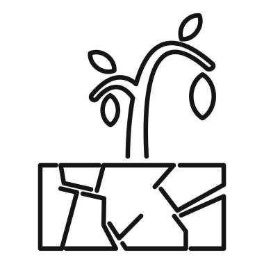 Kuru ve çatlamış topraklarda, iklim değişikliğini ve küresel ısınmayı temsil eden bir bitkinin çizgi çizimi