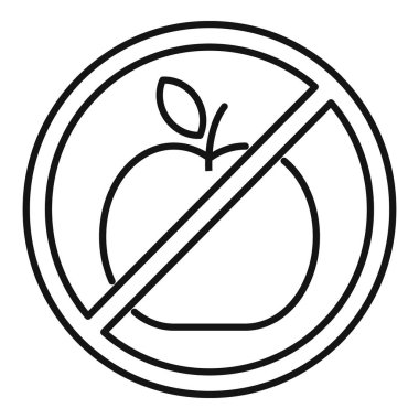 Çapraz çizgileri olan basit siyah beyaz bir elma simgesi, bariz bir yasaklama mesajı iletiyor.