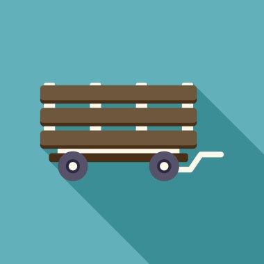 Mavi arka planda duran boş ahşap tramvay, teslimat servisi ve ulaşım konsepti