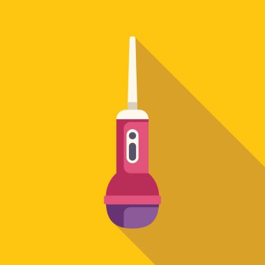 Sarı arka planda uzun gölgesi olan elektrikli diş fırçası, diş bakımı konsepti