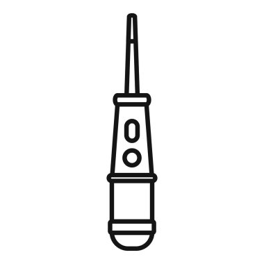 Dişlerinin arasını temizlemek için uzun ve ince bir başlığı olan elektrikli ağız sulandırıcı.