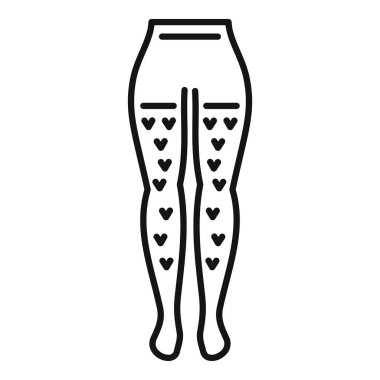 Siyah çizgili basit bir resimde kadın bacakları, üzerinde kalp izi olan taytlar var.