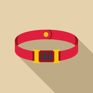 Evcil hayvan konumu takibi için altın tokalı kırmızı akıllı iz sürücü tasması, uzun gölgeli düz stil simgesi