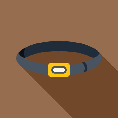 Sarı tokalı siyah bir kemerin düz dizayn tarzında pantolonu kapatmasının basit bir çizimi.