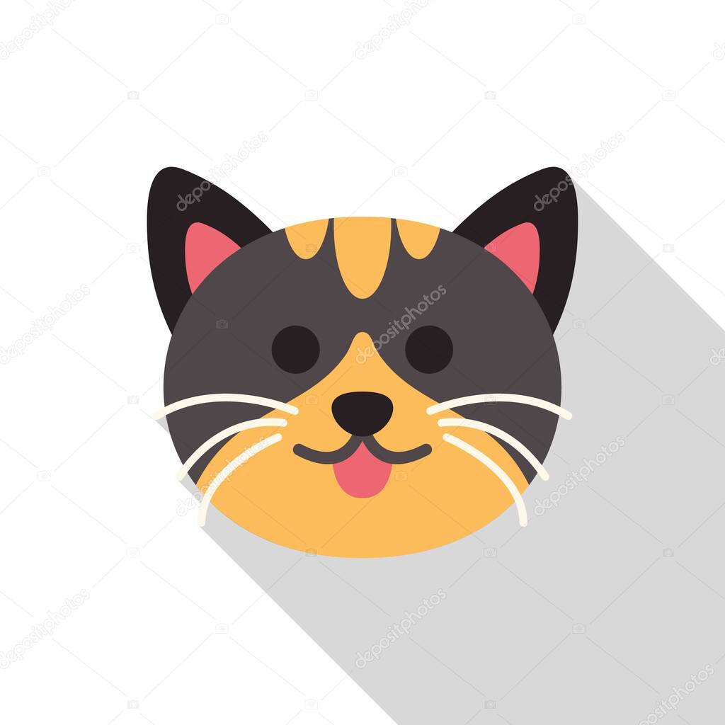 Cute calico cat is sticking out its tongue in this flat design illustration
