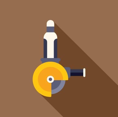 Uzun gölgeli inşaat kavramını gösteren açılı öğütücü güç aracı simgesi