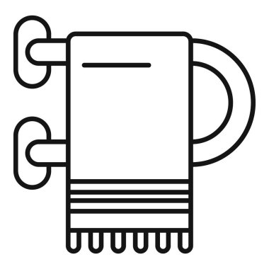 Duvarda asılı duran temiz havlunun çizgi sanat simgesi. Banyo ve hijyenle ilgili tasarımlar için mükemmel.