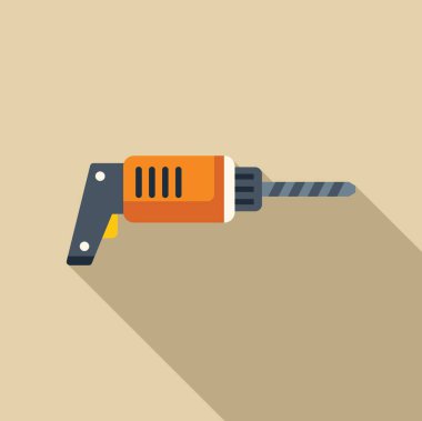 Uzun gölgeli turuncu ve gri elektrikli matkap inşaat veya diy projelerini temsil etmek için mükemmel.