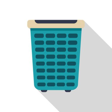 Uzun gölgeli tekerlekli çamaşır sepeti. Ev temizlik malzemelerinin dijital bir çizimi.