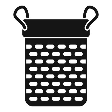 Beyaz arkaplanda izole edilmiş basit bir şekilde alışveriş simgesi için sapları olan siyah boş sepet