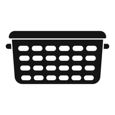 Beyaz arka planda çamaşır yıkamak için kulplu basit siyah plastik çamaşır sepeti.