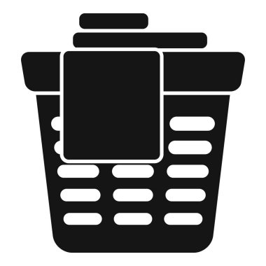 Çamaşır sepetinin siyah silueti. Giysiler ve yumuşatıcı çarşaf dolu.