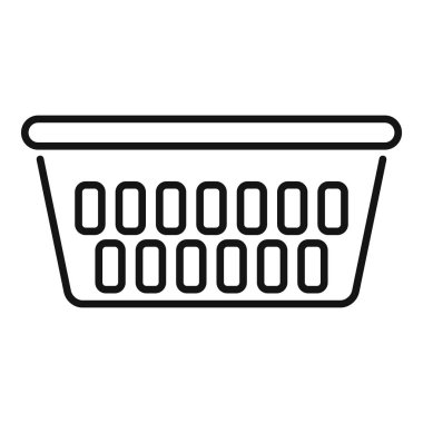 Beyaz arka planda izole edilmiş boş bir çamaşır sepetinin basit çizgi simgesi