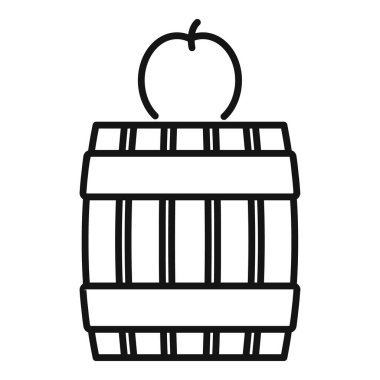 Üzerinde elma sirkesi olan bir fıçının basit siyah beyaz çizgisi. Elma sirkesini temsil etmek için mükemmel.