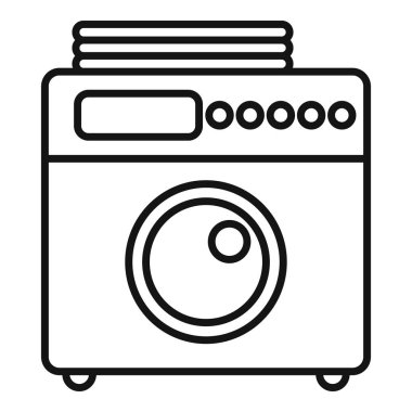 Üzerinde kirli giysiler olan basit bir çamaşır makinesi çizimi.