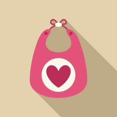Ortasında beyaz kalp şekli olan pembe bebek önlüğü.