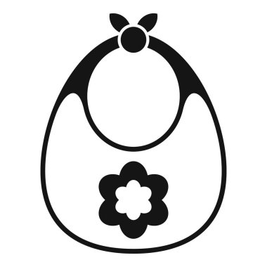 Çiçekli bir bebek önlüğünün siyah beyaz simgesi, bebekler ve yeni yürümeye başlayanlar için yemek zamanını temsil ediyor.