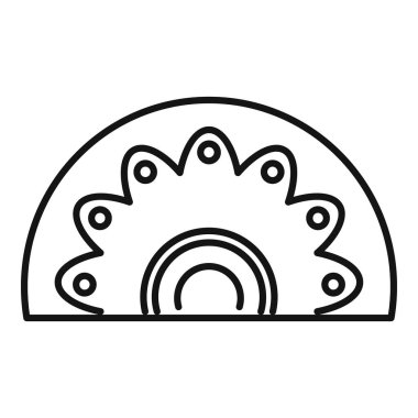 Yuvarlak taç yapraklarıyla bir çiçeğin üzerinde beliren gökkuşağının çizgi sanat simgesi