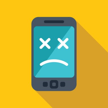 Smartphone, sarı arkaplanda gözleri kapalı üzgün ifadeler gösteriyor