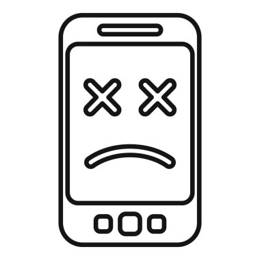 Akıllı telefonun çizgi resim simgesi. Gözlerinde haç olan üzgün bir yüz var. Sistem hatası ya da arıza olduğunu gösteriyor.